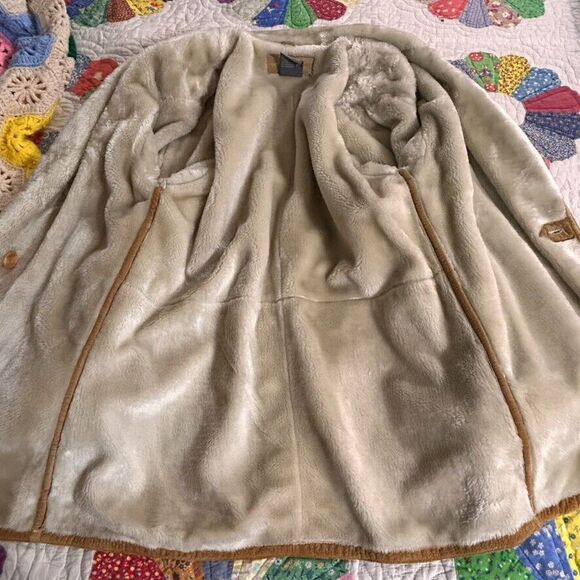 Vintage Town and Country suede leather faux shearling lined jacket coat Large - Picture 4 of 7